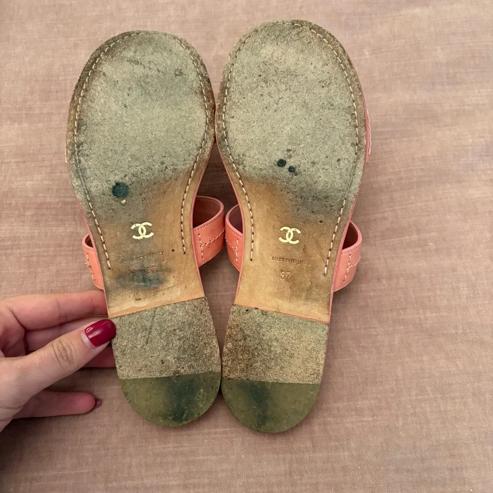 Pink Chanel mule slide sandals size 37 US 6.5 - Picture 9 of 11